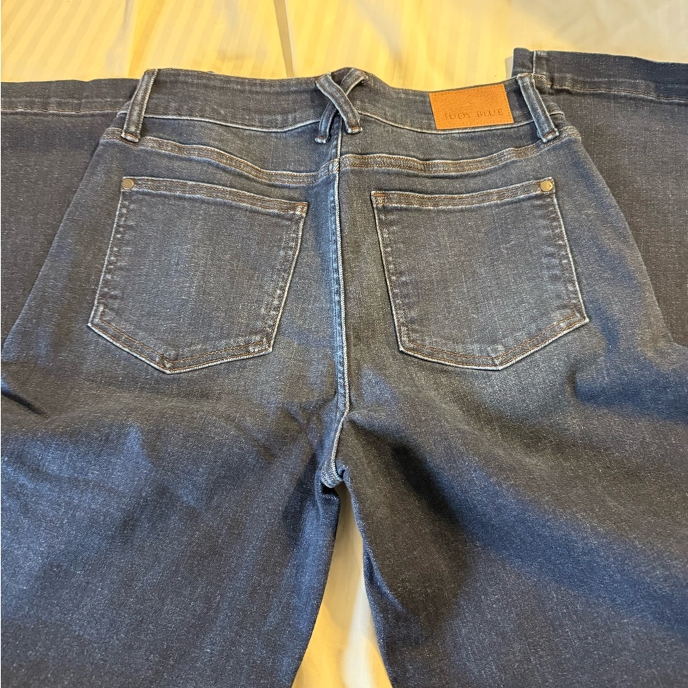 Womens Judy Blue Trouser Flare Jeans. Dark blue.